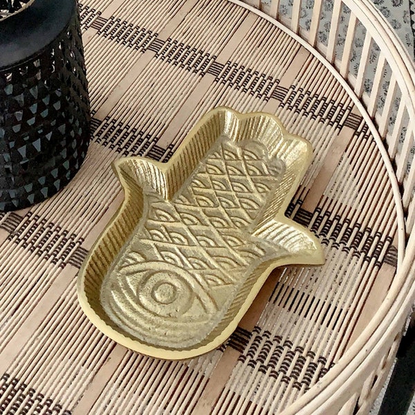 Dienblad met Hamsa/Fatima's hand gouden schaal in Marokkaanse woonstijl cadeau idee bruiloft geboorte boho decoratie