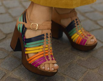 Huarache Sandal ~ All Sizes Boho- Hippie Vintage ~ Mexican Style ~ Colorful Leather ~ Mexican Huaraches
