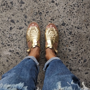 Gold Huarache Sandal ~ All Sizes Boho- Hippie Vintage ~ Mexican Style ~ Colorful Leather ~ Mexican Huaraches