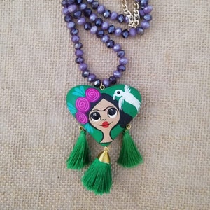 Handgeschilderde hartketting ~ Mexicaanse sieraden ~ Boho Hippie Estilo Joyería Blue ~ Accessoires