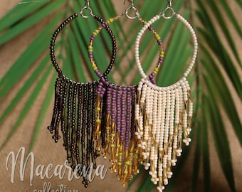Pendientes de flores con cuentas huicholes, joyería hippie mexicana