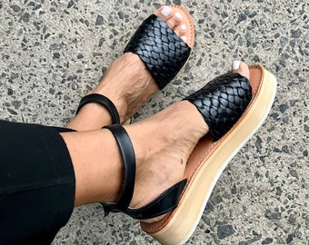 Sandalias Huarache de cuero hechas a mano – Zapatos con correa al tobillo estilo mexicano