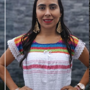 White Gorgeous Vintage Embroidered  hand woven  Ethnic Huipil  Shirt
