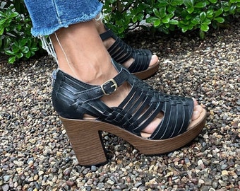 Huarache Sandal All Sizes Boho Hippie Vintage Mexican Style Mexican Huaraches Mexican Handmade Heel Platform Leather Sandal Etsy