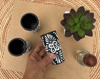Black Talavera Tequila Shot Glass, Mexican Party Decor