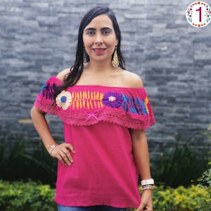 Strapless Gorgeous Vintage Embroidered  hand woven  Ethnic Floral Huipil  Shirt Straples