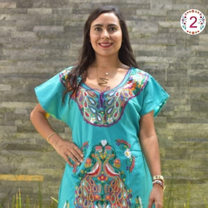 Chiapas Flowered Dress ~ Huipil Dress ~ Mexican Dress ~ Mexican Embroidered Dress ~ Ethnic Floral Dress ~ Handmade Clothes ~ Nylon Dress