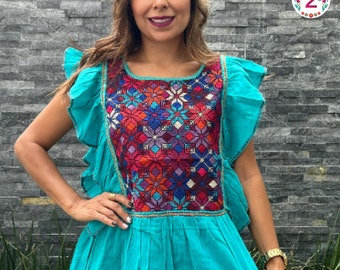 Handmade Huipil Blouse: Chiapas Floral Embroidered Cotton Shirt