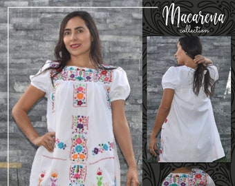 Chiapas Flowered Dress ~ Huipil Dress ~ Mexican Dress ~ Mexican Embroidered Dress ~ Ethnic Floral Dress ~ Handmade Clothes ~ Cotton Dress