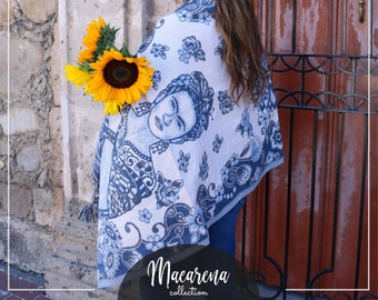 Handmade Mexican Rebozo: Frida Kahlo Floral Shawl