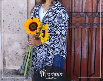 Handmade Mexican Rebozo Gabán with Elegant Floral Embroidery