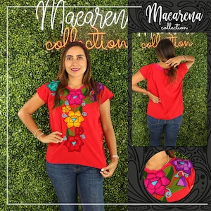 Traditional Mexican Shirt for Women ~ Mexican Huipil ~ Chiapas ~ Ethnic Style ~ Boho Fashion ~ Flower Blouse ~Floral Top~Embroidered by Hand