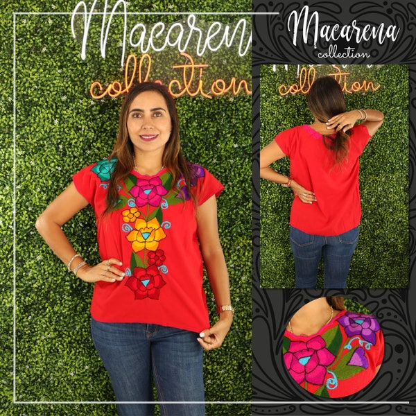 Traditional Mexican Shirt for Women ~ Mexican Huipil ~ Chiapas ~ Ethnic Style ~ Boho Fashion ~ Flower Blouse ~Floral Top~Embroidered by Hand