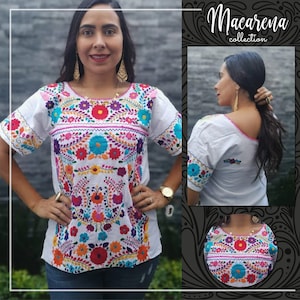 White Huipil Chiapas Blouse ~ Flower Shirt ~ Mexican Shirt ~ Ethnic Floral Shirt ~ Womens Shirt ~ Boho ~ Embroidered Shirt ~ Handmade Shirt