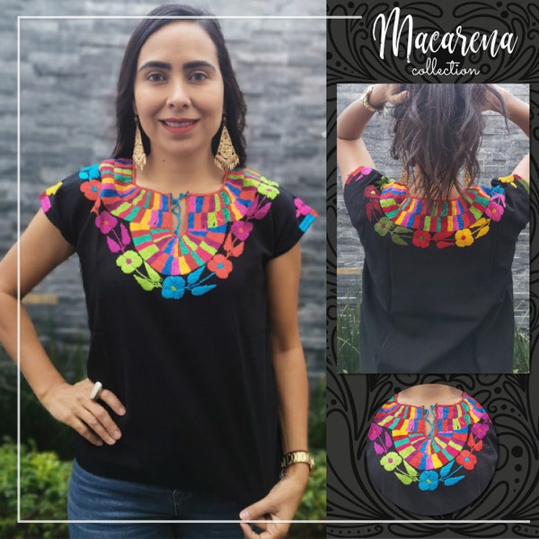 Traditional Mexican Shirt for Women ~ Mexican Huipil ~ Chiapas ~ Ethnic Style ~ Boho Fashion ~ Flower Blouse ~Top~Embroidered by Hand