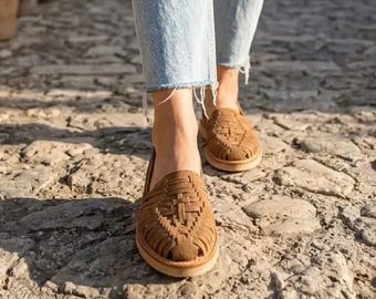 Women’s Suede Leather Sandals, Handmade Mexican Shoes, Artisan Leather Sandals, Comfortable Everyday Footwear