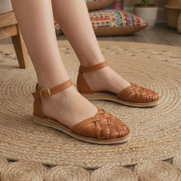 Haifisch-Sandale ~ Alle Größen Boho-Hippie Vintage ~ Buntes Leder ~ Mexikanische Huaraches ~ Knöchelriemen-Sandale