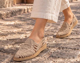 Women’s Suede Leather Sandals, Handmade Mexican Shoes, Artisan Leather Sandals, Comfortable Everyday Footwear