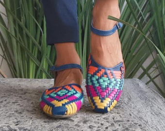 Huarache Sandal ~ All Sizes Boho- Hippie Vintage ~ Mexican Style ~ Colorful Leather ~ Mexican Huaraches ~ Ankle Strap Sandal