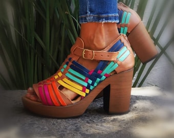 Huarache Sandal ~ All Sizes Boho- Hippie Vintage ~ Mexican Style ~ Colorful Leather ~ Mexican Huaraches