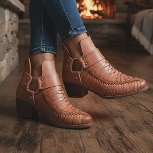 Ankelstövlar ~ Alla storlekar Boho - Damstövlar ~ Mexikansk stil ~ Färgglatt läder ~ Mexikanska stövlar