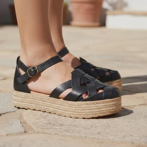 Handmade Black Leather Huarache Sandals – Mexican Ankle Strap Shoes