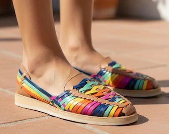 Handmade Colorful Leather Huarache Sandals – Mexican Woven Shoes