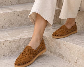Women’s Suede Leather Sandals, Handmade Mexican Shoes, Artisan Leather Sandals, Comfortable Everyday Footwear