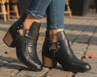 Handmade Mexican Leather Ankle Boots – Platform Heel Womens Boots
