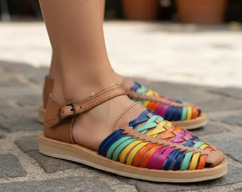Sandalias Huarache de cuero hechas a mano – Zapatos mexicanos con correa al tobillo