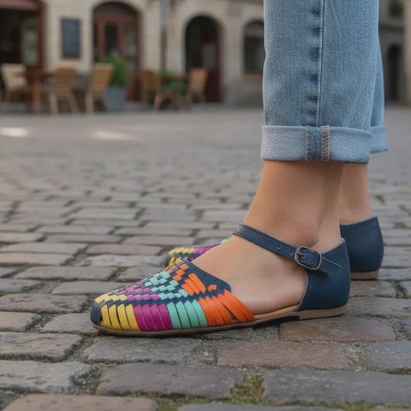 Handmade Leather Huarache Sandals – Colorful Woven Mexican Style