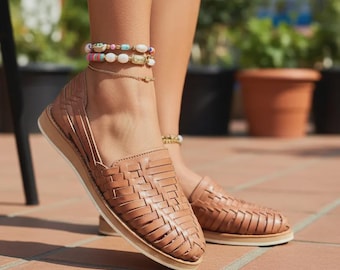 Handmade Leather Huarache Sandals – Tan Mexican Style Shoes