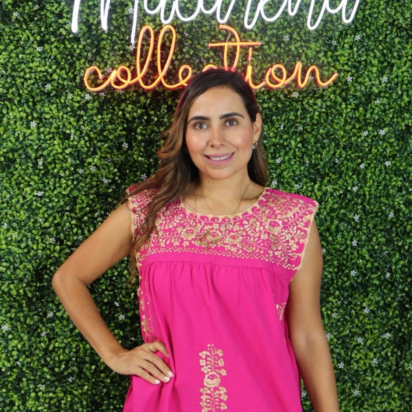 Handgemachte mexikanische Bluse mit Blumenstickerei, kleine Baumwolle Huipil