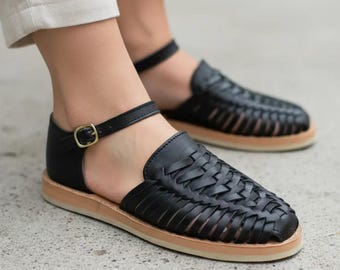 Handmade Leather Huarache Sandals – Mexican Ankle Strap Shoes