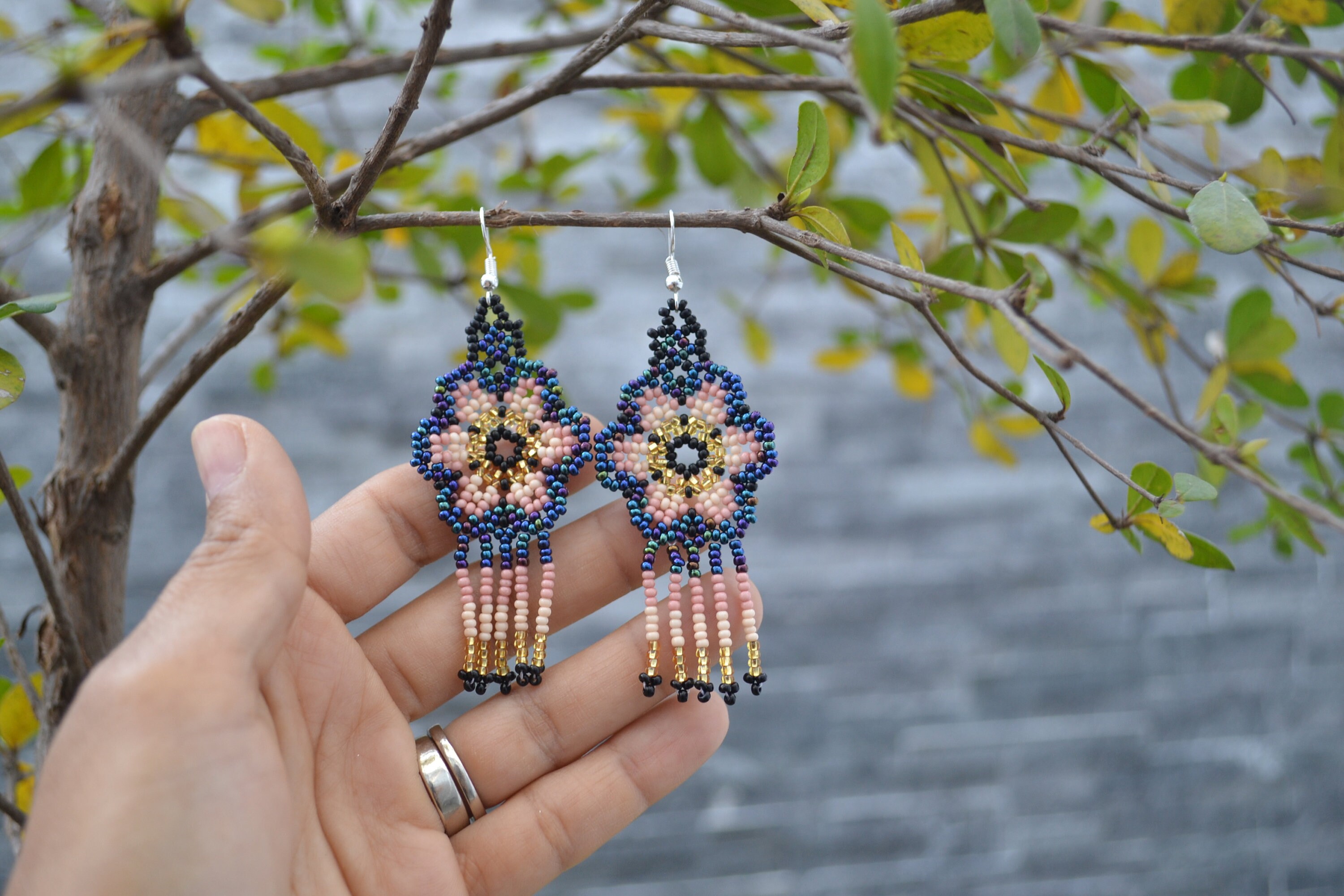 Tropical Guanajuato Flower Ball Statement Handmade Drop Earrings