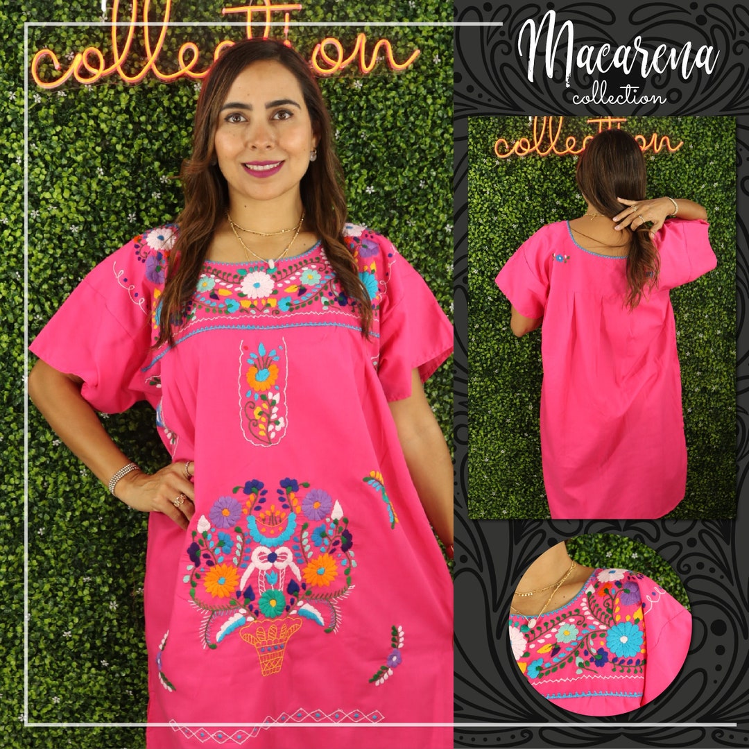 Chiapas Flowered Dress Huipil Dress Mexican Dress Etsy