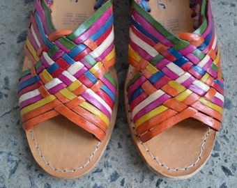 Huarache Sandal ~ All Sizes Boho- Hippie Vintage ~ Mexican Style ~ Colorful Leather ~ Mexican Huaraches