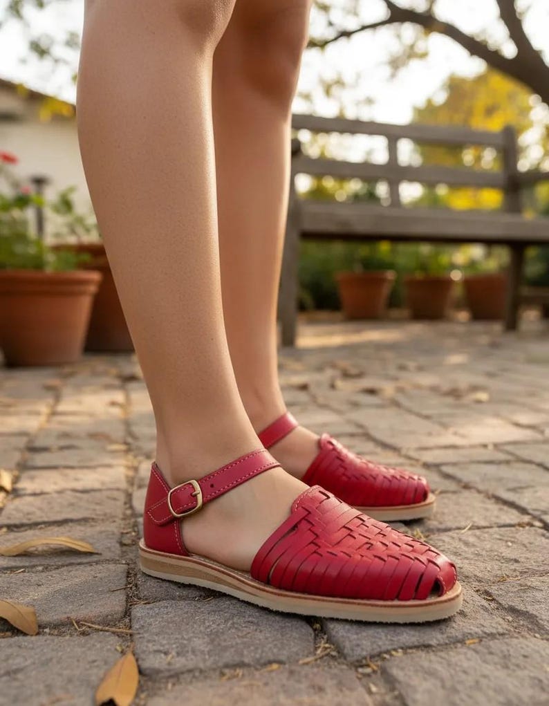 Handmade Leather Huarache Sandals – Mexican Ankle Strap Shoes image 7