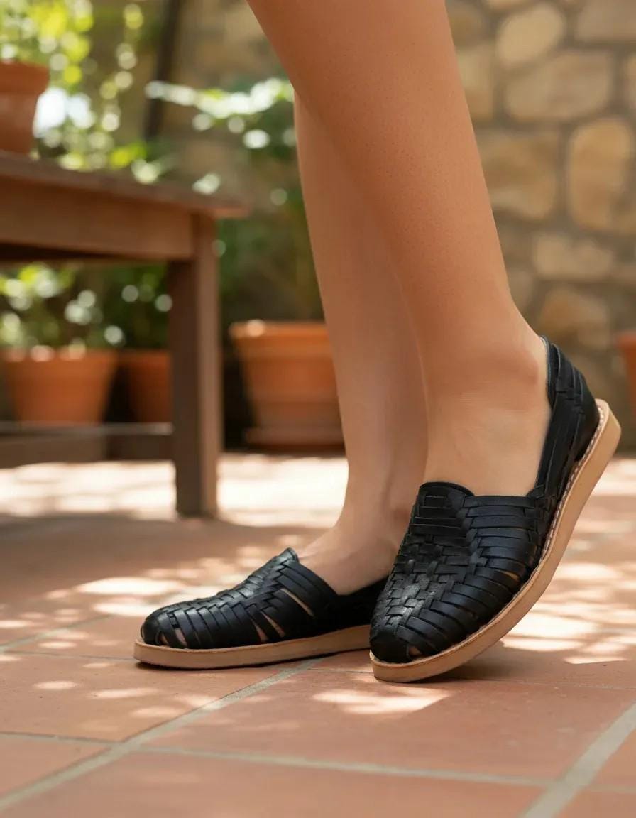 Black Leather Huarache Sandals – Handmade Mexican Boho Shoes - Etsy