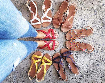 Sandales Huarache ~ Toutes les tailles vintage bohème-hippie ~ Style mexicain ~ Cuir coloré ~ Huaraches mexicaines