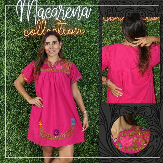 Chiapas Flowered Dress Huipil Dress Mexican Dress Mexican