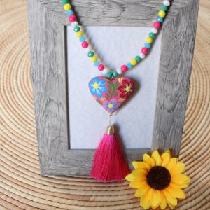 Collar De Palma ~  Mexican Jewelry ~ Boho Hippie Estilo Joyería Blue ~ Accessories ~ Paper mache ~ Hand painted