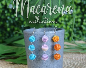 Huichol Beaded Flower Earrings, Mexican Hippie Jewelry