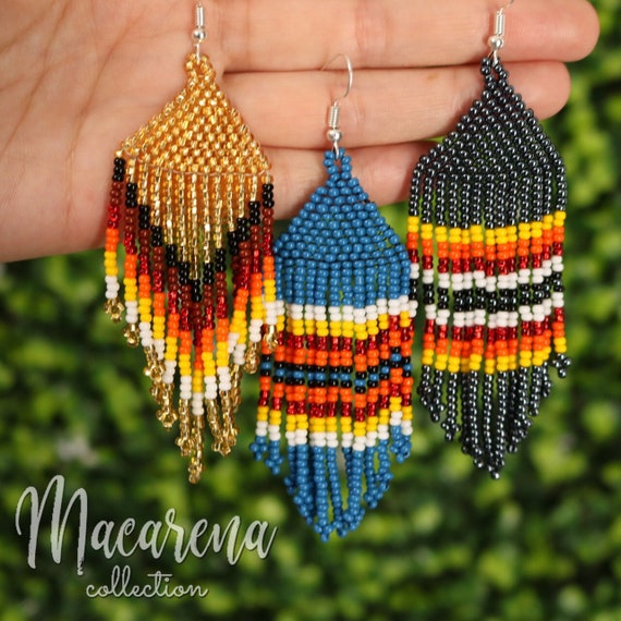Earrings Mexican Earrings Flower Earrings Beaded Earrings