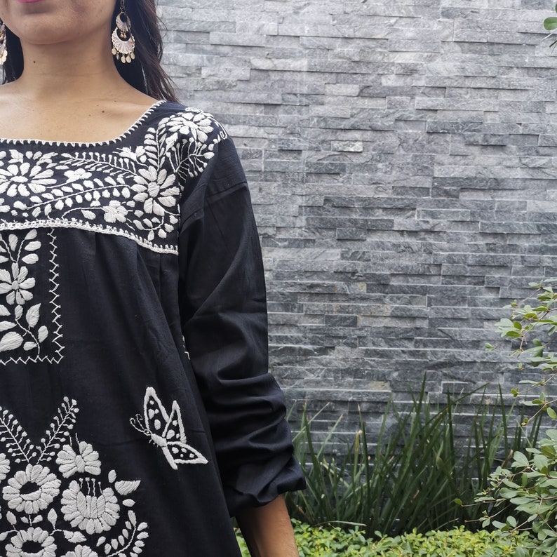 Black Huipil Blouse Long sleeve~ Telar Shirt ~ Mexican Shirt ~ Ethnic Floral Shirt ~ Womens Shirt ~ Embroidered Shirt ~ Handmade Shirt