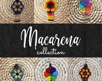 Earrings, mexican earrings, flower earrings, beaded earrings, beaded flowers, hippie earrings, mexican flower, gift for her, a lot of colors