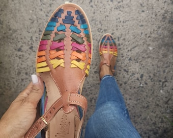 Huaraches Mexicanos Multicolores ~Sandalia Huarache ~ Todos los Tamaños Boho- Hippie Vintage ~ Estilo Mexicano ~ Huaraches Mexicanos ~ Zapatos de Cuero Mexicanos