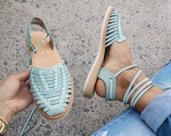 Handmade Leather Huarache Sandals – Mint Mexican Style Shoes