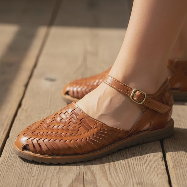 Handmade Leather Huarache Sandals – Mexican Ankle Strap Shoes