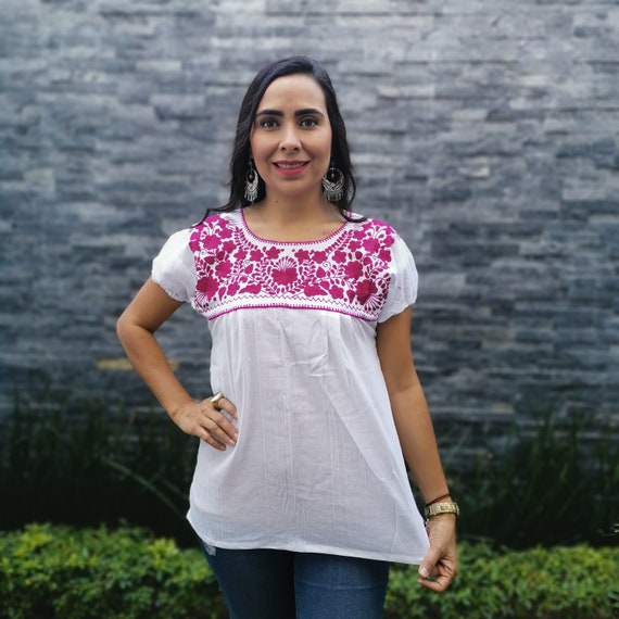 White Huipil Chiapas Blouse Flower 